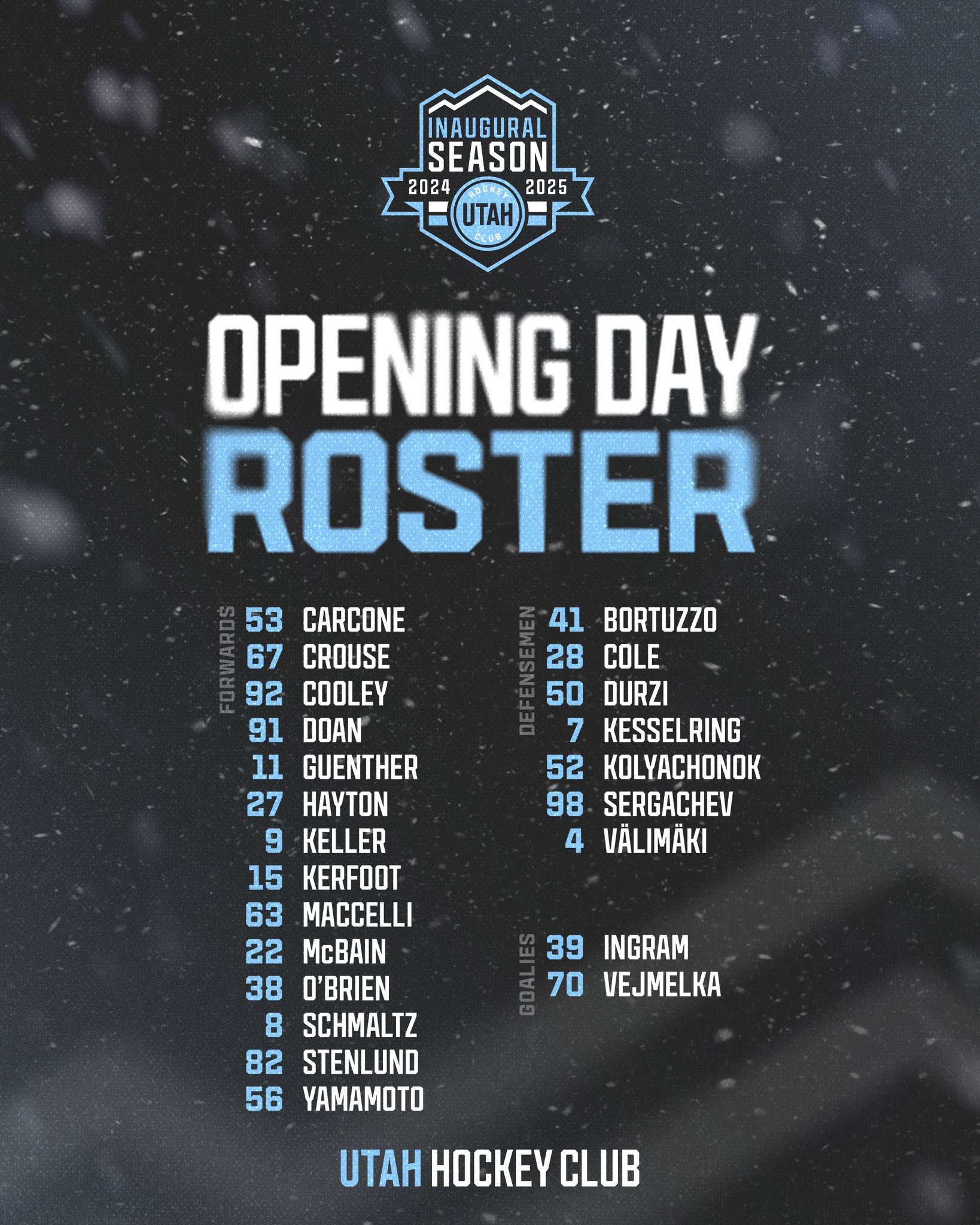 Utah Announces 2024-25 Opening Night Roster