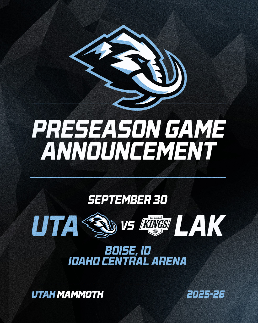 Utah Mammoth to Play Preseason Game Against Los Angeles Kings in Boise