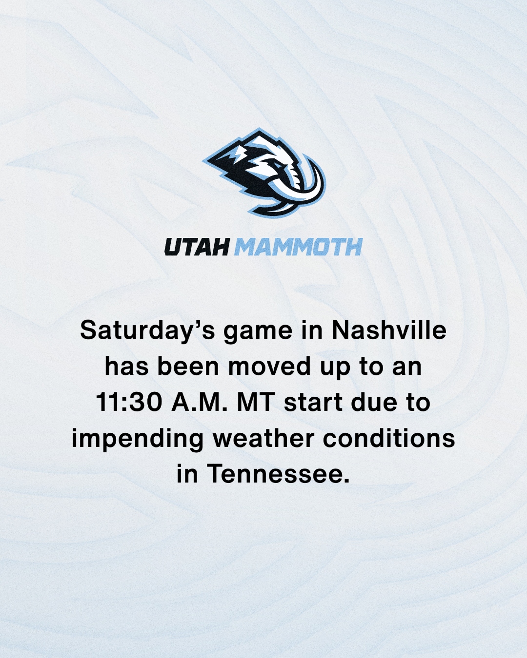 Utah Mammoth Game Against Nashville Moved to 12:30 P.M.